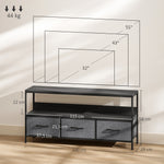 Meuble TV, meuble télé pour téléviseur jusqu'à 55 pouces avec 3 tiroirs et pieds en acier 120 x 29 x 56 cm noir