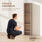 Rangements pour CD et DVD 9 compartiments et 6 étagères réglables capacité max. 260 CD/120 DVD 33 x 24 x 140 cm bois naturel