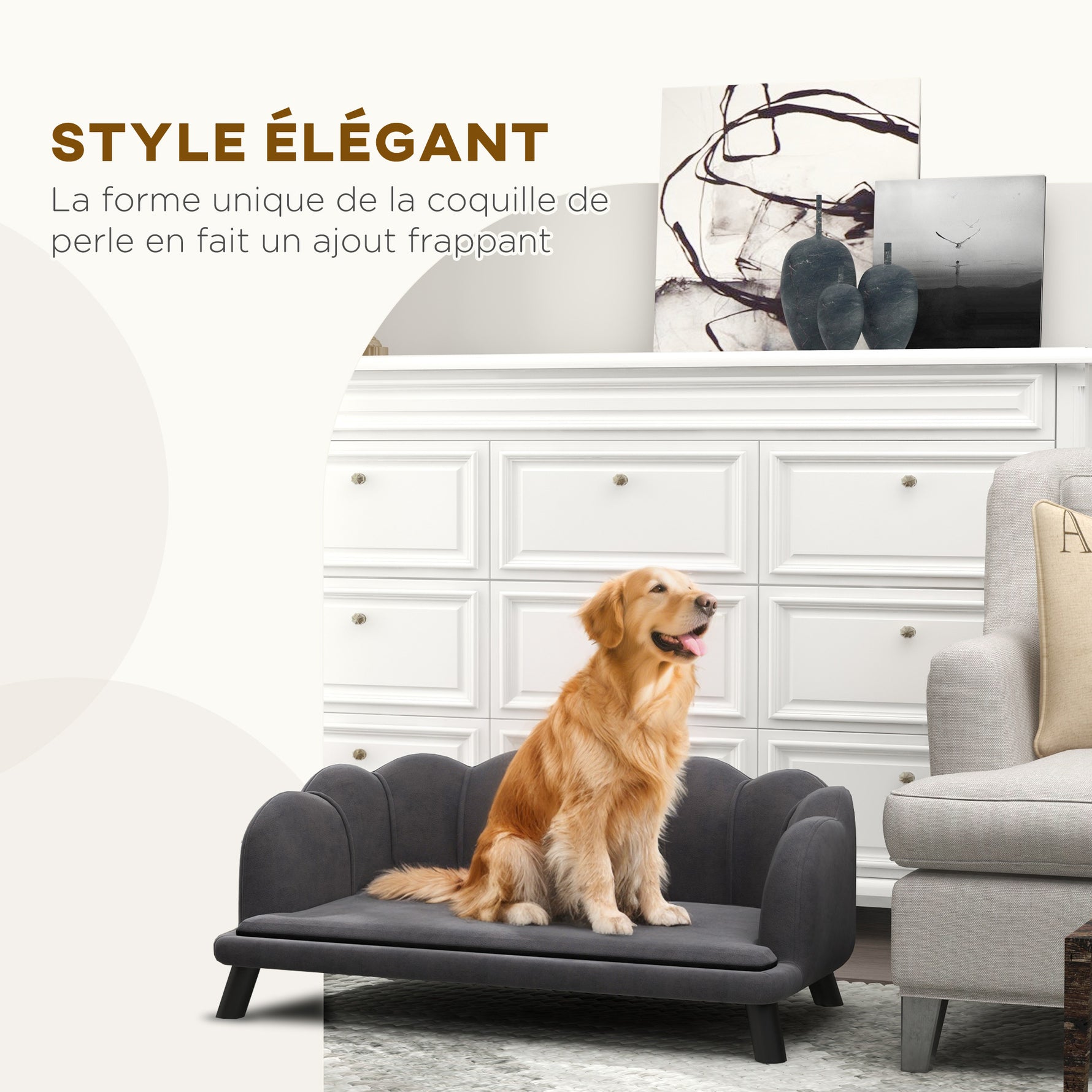 Canapé chien lit pour chien chat coquillage 98L x 60l x 35H cm coussin moelleux velours gris