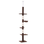 Arbre chat du sol au plafond poteau à griffer L40 x l 34 x H 230-260 cm 5 niveaux d'activités marron