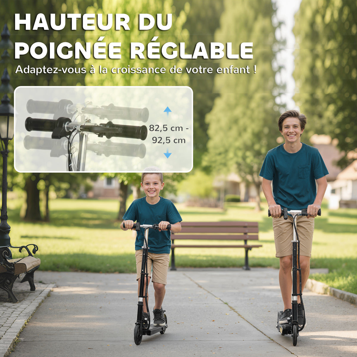 Klappbarer Elektroroller für Kinder ab 7 Jahren, 120W, max. Geschwindigkeit 12 km/h, 74x36x82,5-92,5 cm, Schwarz