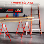 Lot de 2 tréteaux pliables télescopiques hauteur réglable 80-130 cm rouge