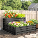 Carré potager de jardin fond ouvert 2 étages pour herbes légumes fruits fleurs 120 x 101 x 58 cm gris foncé