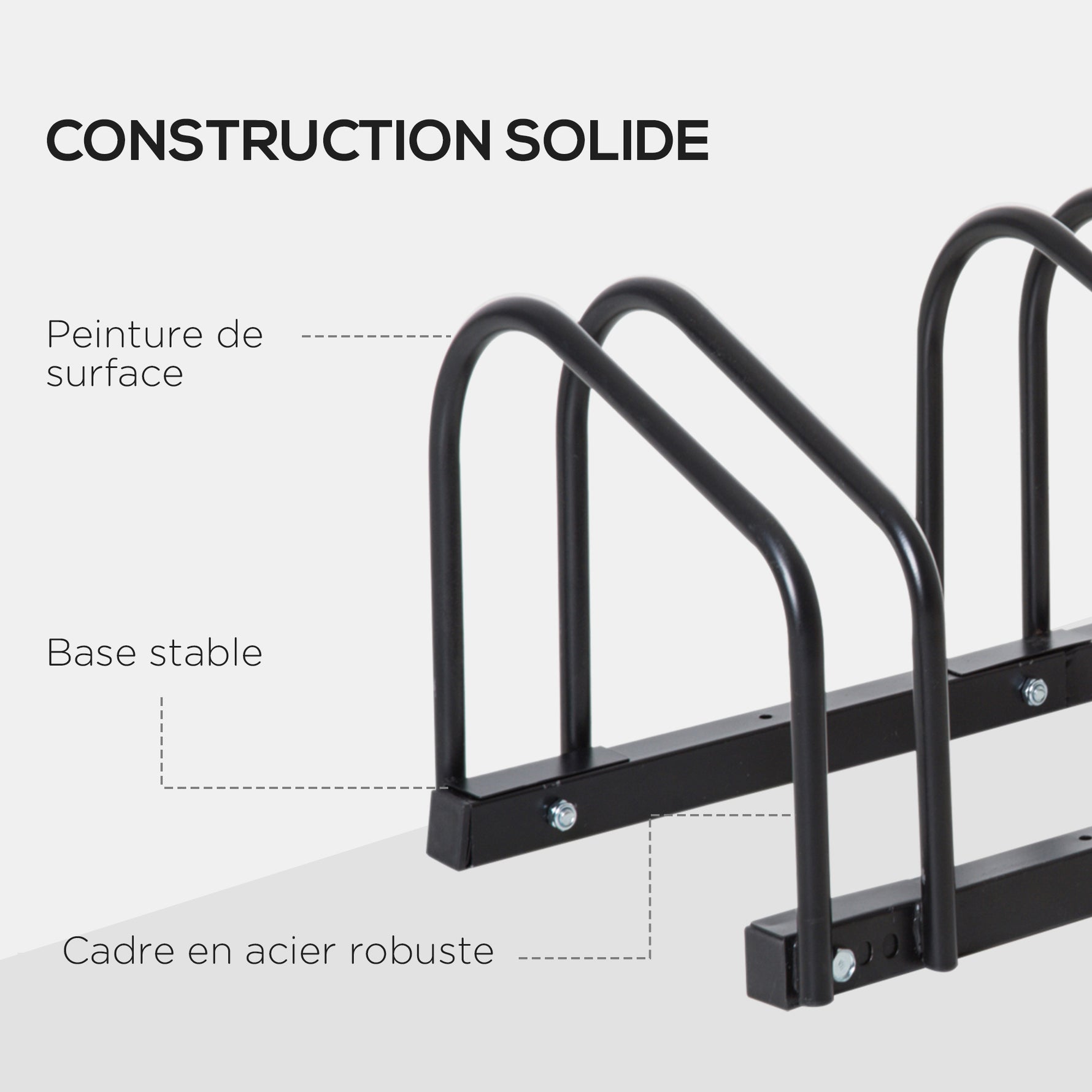 Râtelier 3 vélos -  - rangement pneu 65 mm sol ou mural - pour VTT enfants BMX - 76 x 33 x 27 cm - acier - noir