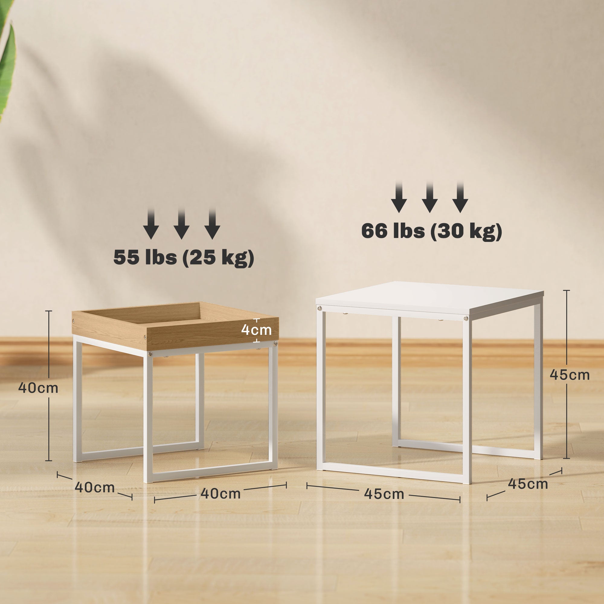 Set van 2 vierkante uitschuifbare salontafels, nesteltafels met stalen frame, moderne stijl, wit
