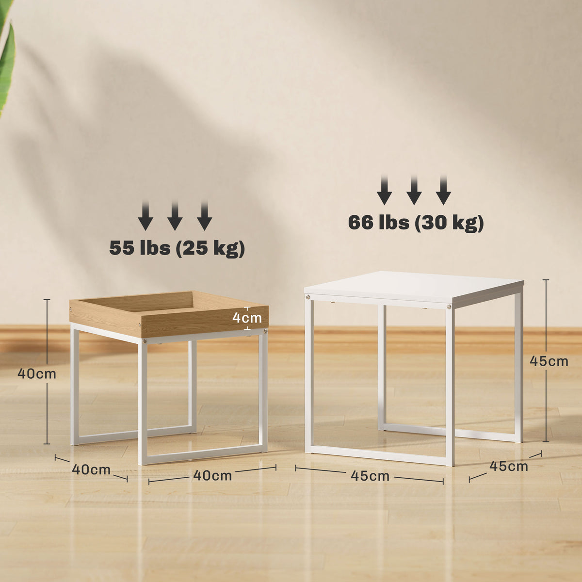Set van 2 vierkante uitschuifbare salontafels, nesteltafels met stalen frame, moderne stijl, wit