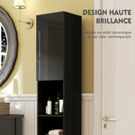 Meuble colonne de salle de bain 2 placards avec étagères réglables + 2 niches 30 x 30 x 181,5 cm noir