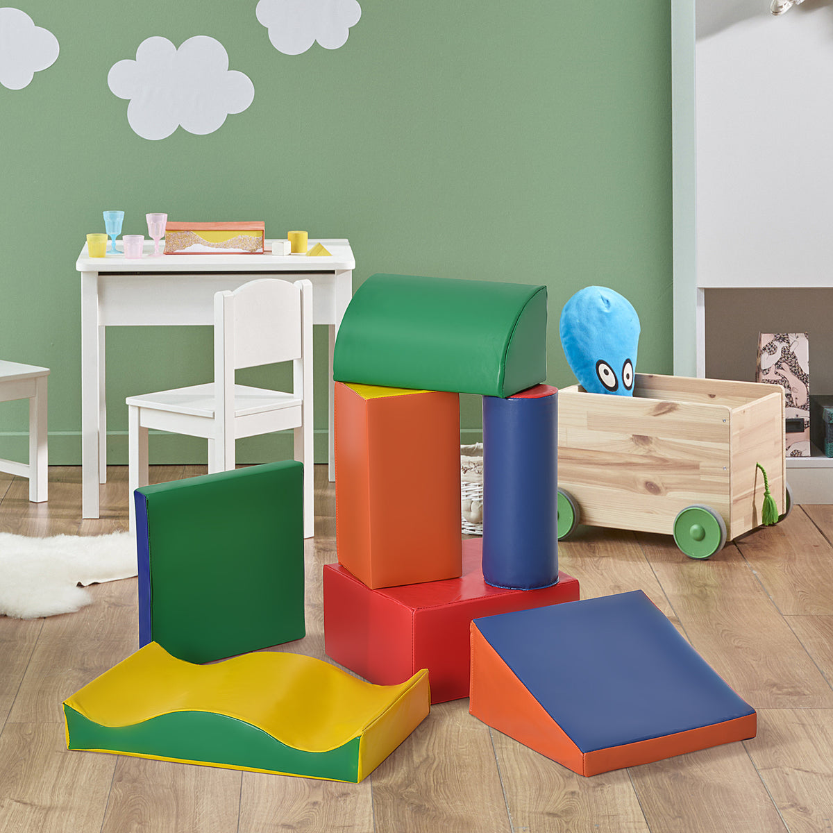 7PCS Module motricité bébé parcours motricité bébé blocs de construction en mousse EPE avec housse en polyuréthane - jouets éducatifs pour enfants d'âge préscolaire, multicolore