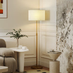 Lámpara de pie para salón, lámpara de pie regulable con mando a distancia, pantalla de lino, altura ajustable 133-168 cm, dorada