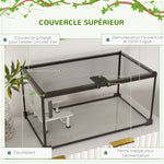 Aquarium pour Tortues avec Plateforme de Repos, Couvercle Coulissant en Filet, Thermomètre, 50x30x25cm, Blanc
