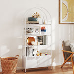 Étagère de rangement, bibliothèque arquée à 4 niveaux avec placard double porte, 80 x 30 x 187 cm, blanc
