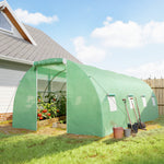 Serre de Jardin Tunnel 18 m² dim. 6L x 3l x 2H m - 8 fenêtres, Porte zippée Enroulable - châssis Tubulaire Acier galvanisé, bâche PE Haute densité Vert