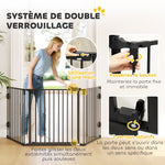 Barriere de securite chien pliable avec porte en acier 3 panneaux modulable fermeture automatique 202,5 x 2 x 76 cm noir