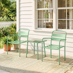 Ensemble bistrot de jardin 3 pièces - table basse en verre trempé et 2 chaises à lattes, cadre en acier galvanisé, vert