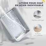 Bac à litière en acier inoxydable, maison de toilette pour chat, bords hauts, nettoyage facile, 43,1x33,2x25,4cm, gris