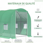 Serre de Jardin Tunnel Surface Sol 6 m² 3L x 2l x 2H m acier Porte zippée 6 fenêtres enroulables Vert
