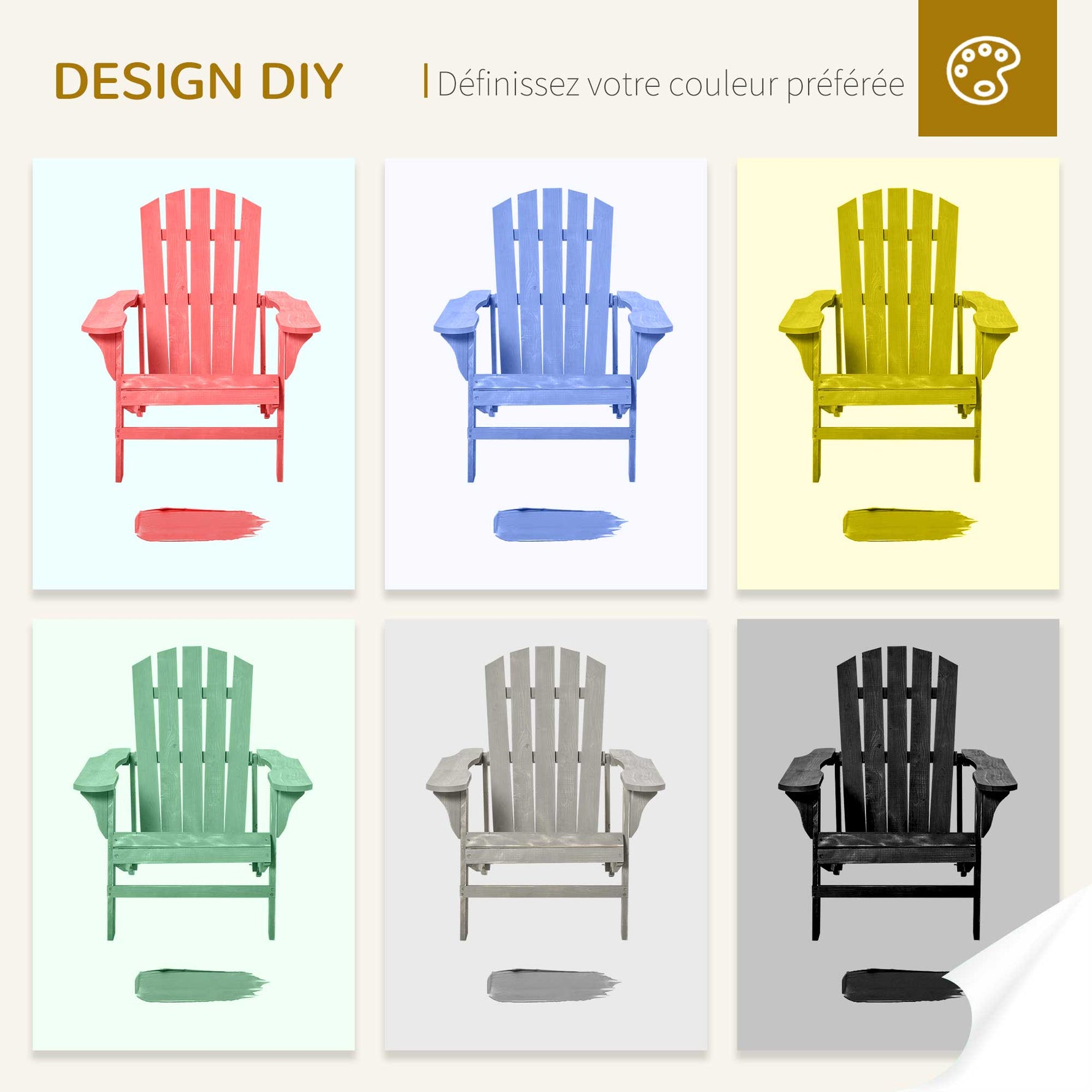 Fauteuil adirondack Fauteuil de Jardin Chaise de Jardin de Plein Air dim. 78L x 89P x 88H cm Bois Massif Sapin