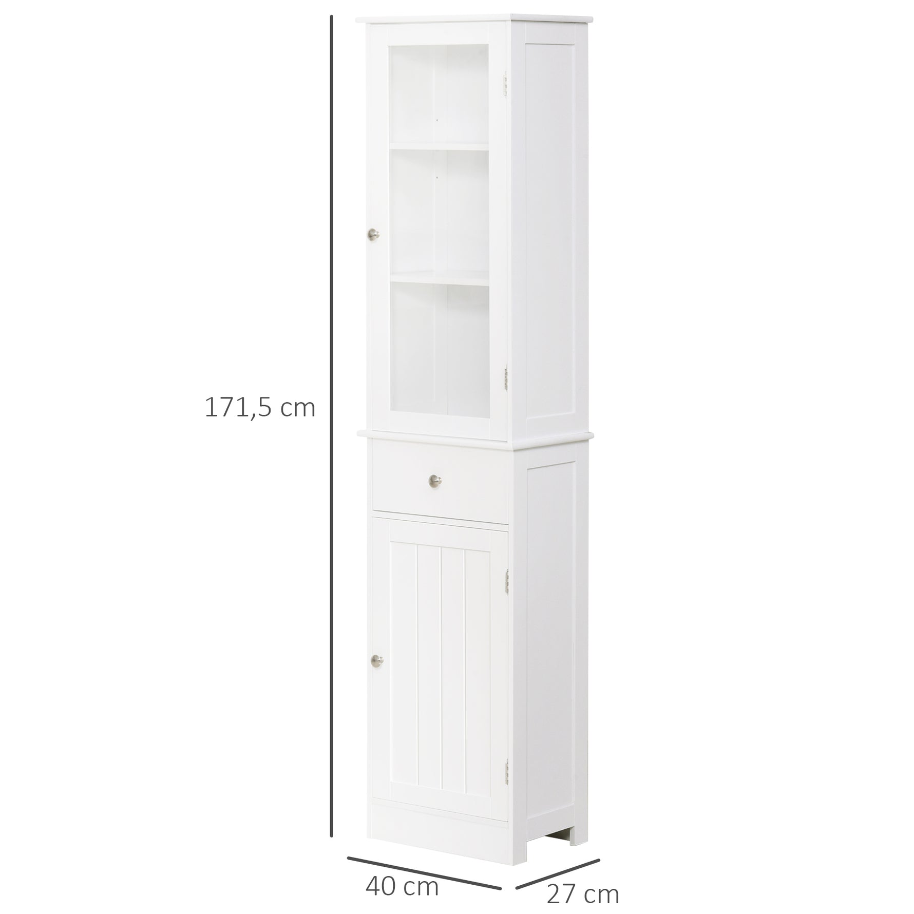 Meuble Colonne de Salle de Bain Placard Porte Acrylique 2 étagères Placard Porte 1 étagère tiroir MDF Blanc