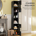 Meuble colonne de salle de bain 2 placards avec étagères réglables + 2 niches 30 x 30 x 181,5 cm noir