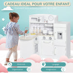 Cuisine Bois Jeu d'imitation - Cuisine Enfant 3+ Ans - Nombreux Accessoires & rangements Inclus - micro-ondes, hotte, évier avec robinet - MDF pin Blanc