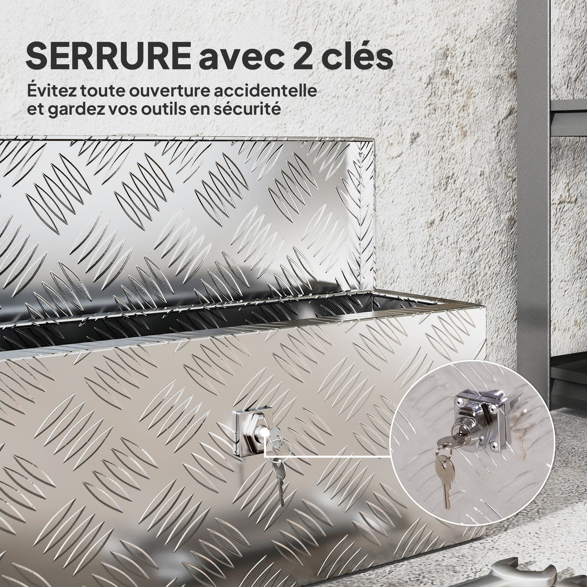Caja de almacenamiento - caja de herramientas de aluminio - baúl de herramientas de aluminio. cierre con llave dim. 50L x 15,5an x 20,5al cm - plateado