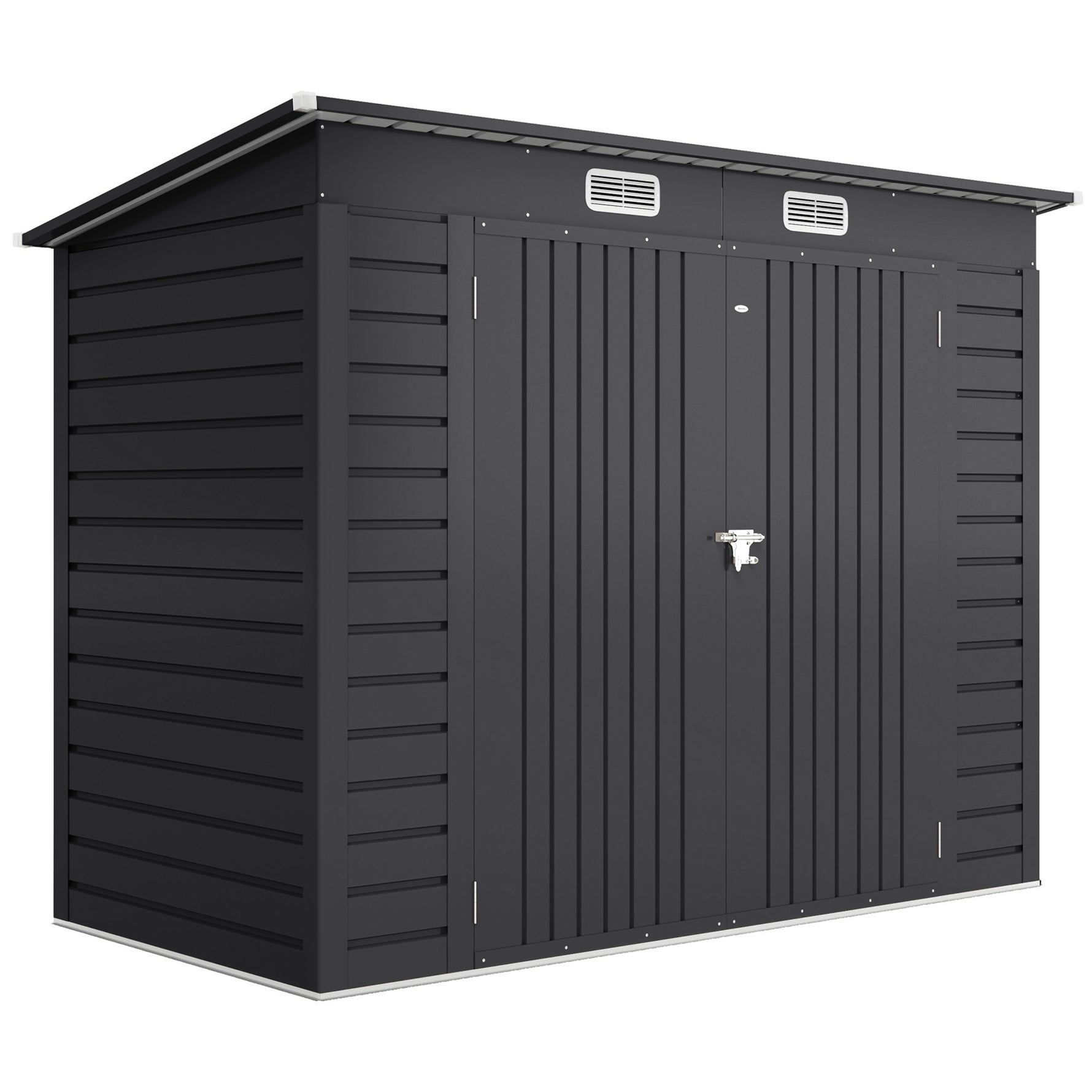Abri de Jardin 2,7 m², Dim. 249 x 121 x 183 cm gants inclus portes doubles verrouillables ventilations tôle acier gris