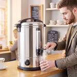 Distributeur d'Eau Chaude en Inox 8L 1500 W, 9 Niveaux de Température 30-110 °C, Maintien au Chaud, Robinet, Argenté