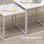 Lot de 2 tables basses gigognes, lot de 2 tables gigognes de salon, modulables, en acier, style industriel, blanc mat