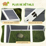 Maison enclos cage pour petit animal tortue en bois avec couvercle ouvrable, loquets, 2 espaces distincts, gris