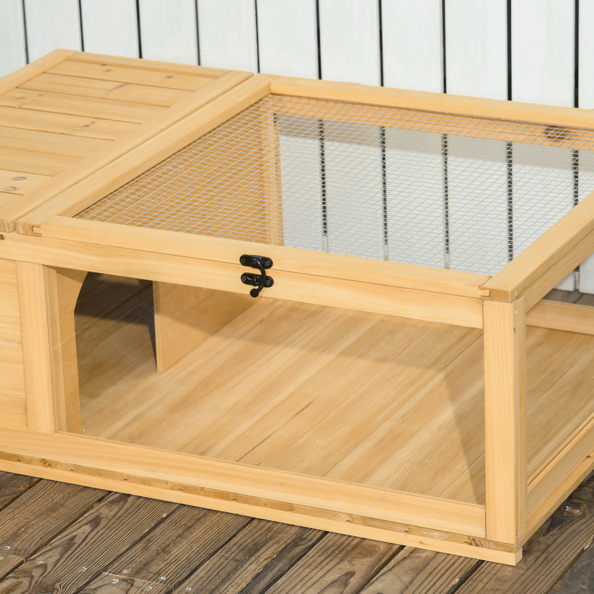 Maison enclos cage habitat pour petit animal tortues avec 2 espaces 91 x 60,5 x 32 cm bois massif jaune clair