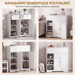 Meuble de Salle de Bain avec 1 Tiroir, 2 Portes, 3 Compartiments Ouverts, Style Scandinave, 80x30x80,2cm, Blanc