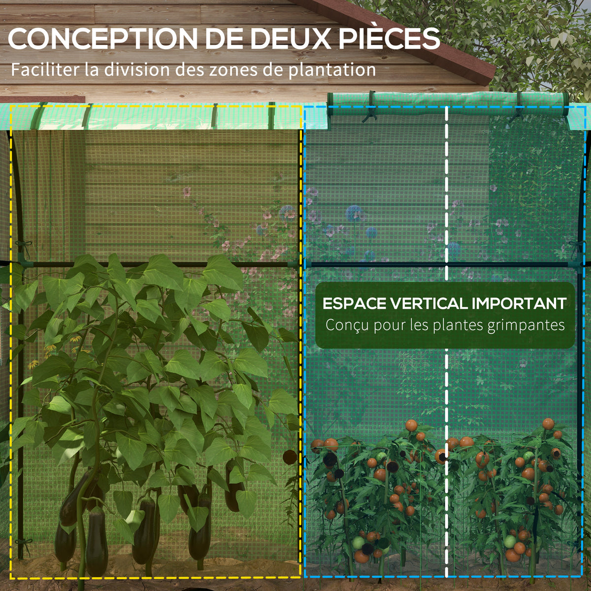 Serre de jardin 1,8 m² dim. 1,85L x 0,9l x 1,5H m 2 Portes zippées déroulantes 4 fenêtres enroulables Acier PE Vert