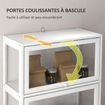 Vitrine pour collection buffet salon meuble de rangement à 4 niveaux avec portes à abattant, 59 x 30 x 139 cm, blanc