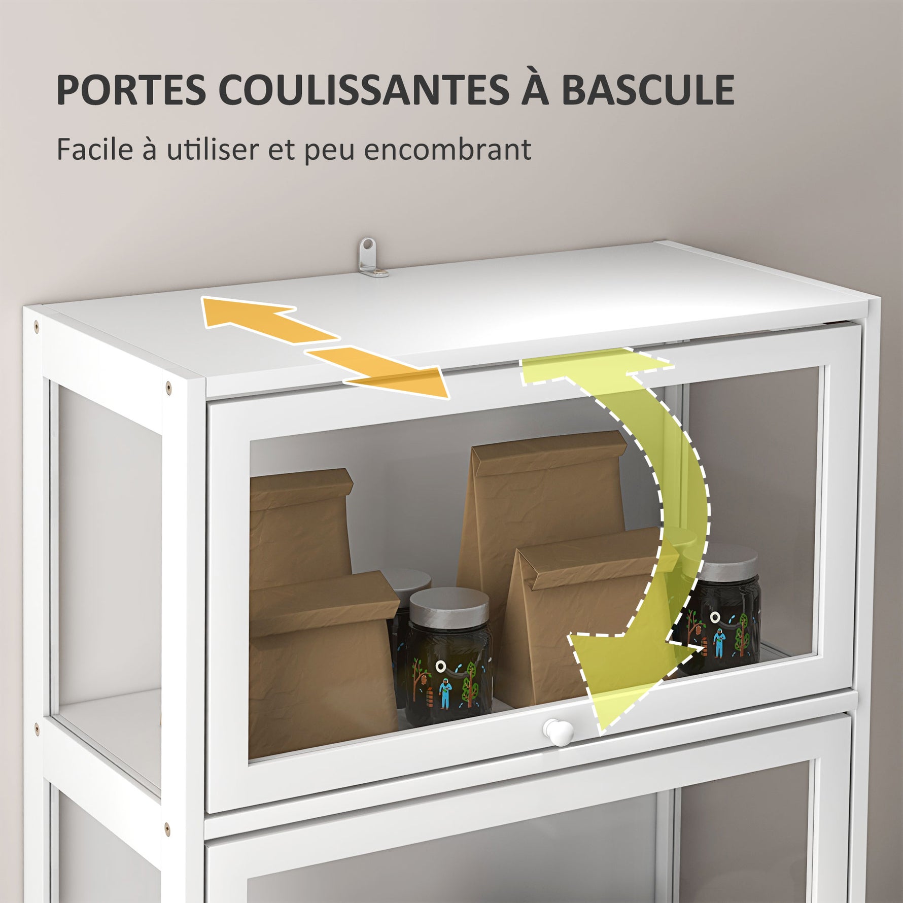 Vitrine pour collection buffet salon meuble de rangement à 4 niveaux avec portes à abattant, 59 x 30 x 139 cm, blanc