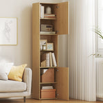 Armoire salle de bain haute, meuble de rangement colonne 6 niveaux 2 portes et étagères réglables, 40x31x182cm, chêne