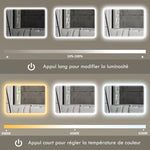 Miroir salle de bain LED bluetooth 50 x 70 cm interrupteur tactile lumière réglable 3 couleurs anti-buée mémoire argent