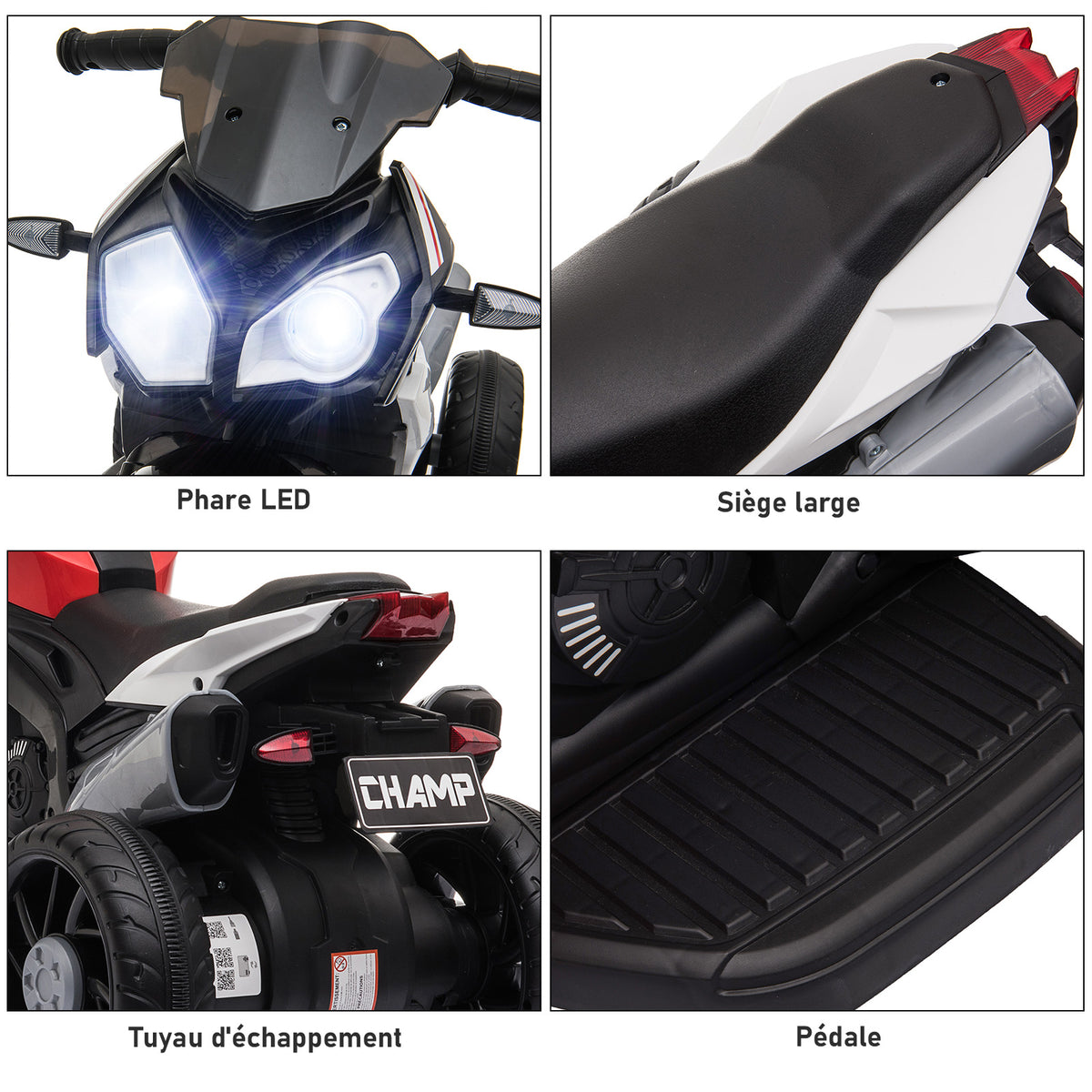 Elektrisches 3-Rad-Motorrad für Kinder 6 V, Elektroauto für Kinder mit Licht- und Soundeffekten, Geschwindigkeit 3 km/h, für 3 bis 5 Jahre, Tragkraft 25 kg, schwarz und rot