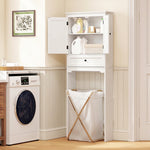 Meuble WC Rangement Dessus de Toilette, Meuble de Toilettes avec 2 Portes, Tiroir et Étagère Réglable, Blanc