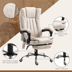 Fauteuil de bureau massant et chauffant avec hauteur réglable, dossier inclinable, repose-pied et télécommande, crème