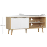 Meuble TV pour télévision jusqu'à 46 pouces design scandinave 2 portes 2 niches avec passe-câbles 110 x 39 x 48,8 cm