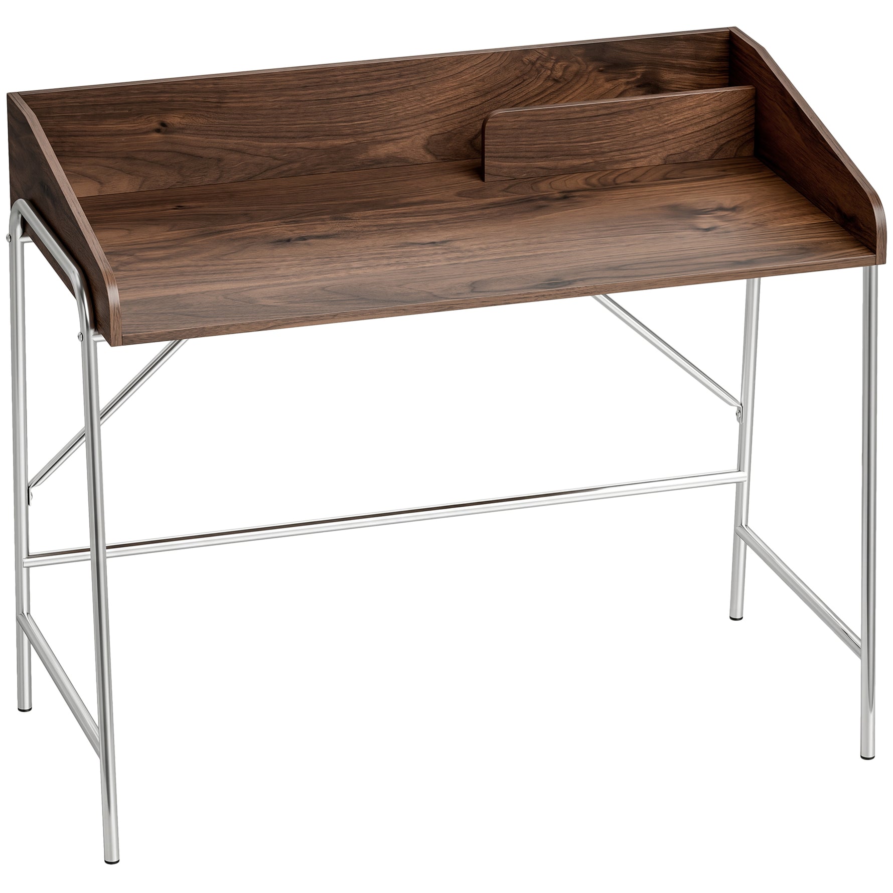 Bureau, bureau d'ordinateur 109 cm avec rebord de sécurité et structure en métal, noyer