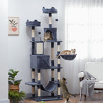 Kratzbaum 206 cm Spielturm für Katzen aus Plüsch mit mehreren Ebenen, ideal für 1-3 Katzen, 60 x 50 x 206 cm, dunkelgrau