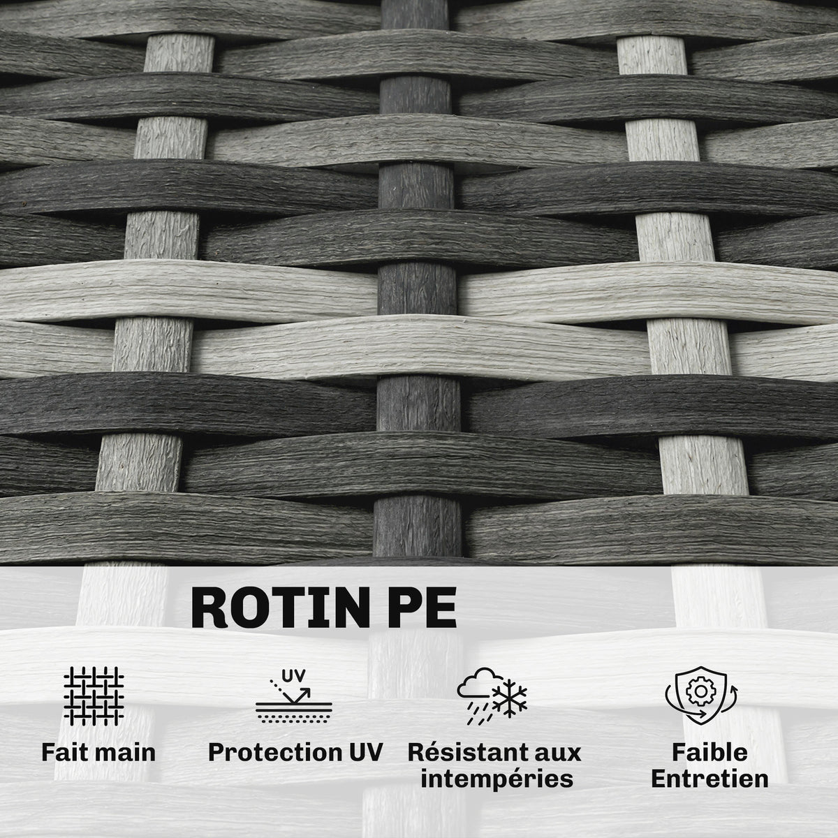 Lettino prendisole rotondo, letto da giardino modulabile 3 pezzi in polyrattan con tettuccio retrattile, grigio chiaro