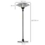 Parasol chauffant électrique 3000W chauffage d'appoint sans CO₂ 13 m² et IP44 - chauffage infrarouge sur pied 3 puissances de chauffe - hauteur réglable de 160 à 200 cm acier inox. argent