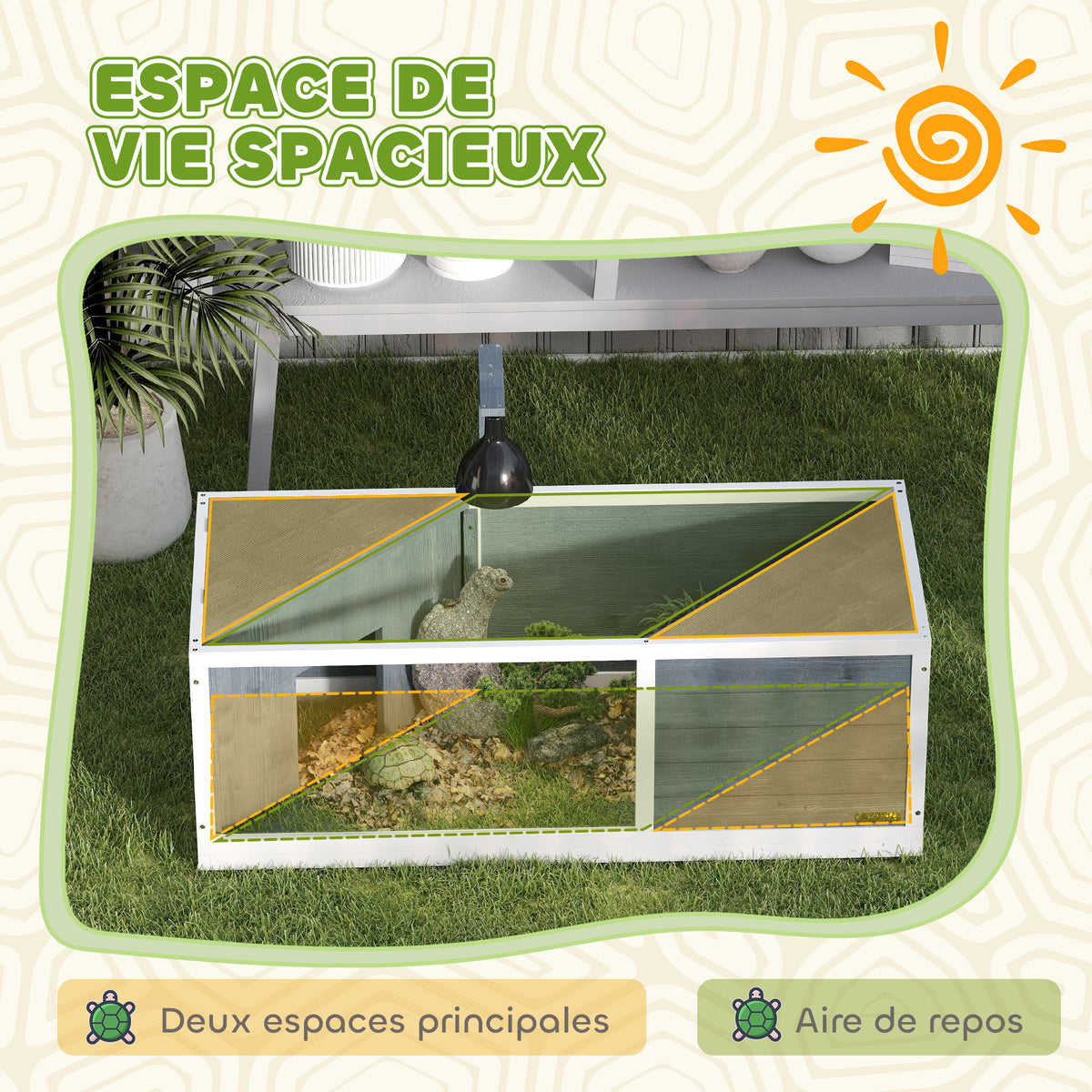 Maison pour tortues enclos avec toit ouvrant support lampe plateau fenêtre panoramique 120 x 50 x 40 cm gris
