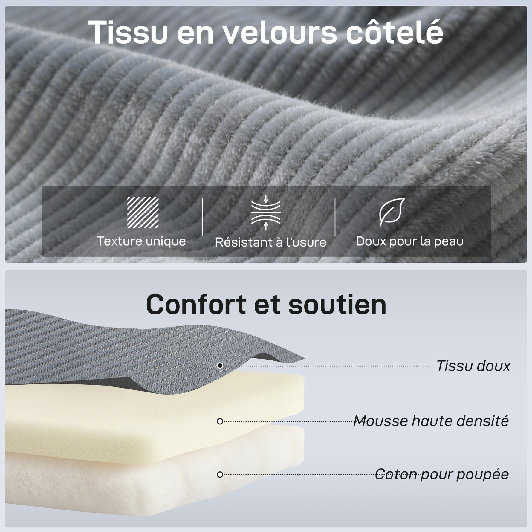 Fauteuil de sol pliable en velours côtelé, matelas de sol avec dossier réglable en 5 positions, 59 x 230 x 15 cm, gris