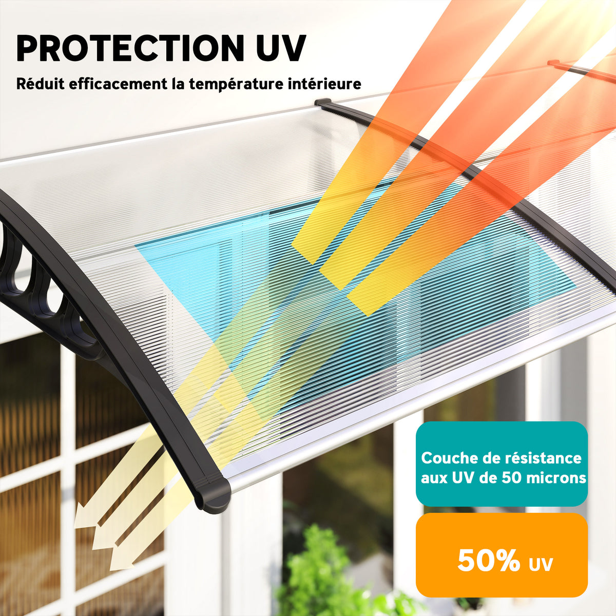 Auvent de porte toit marquise en polycarbonate auvent de porte d'entrée bord en aluminium contre la pluie et UV