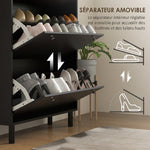 Meuble à Chaussures 24 Paires, Armoire à Chaussures Étroite avec 3 Tiroirs Rabattables, Étagères Réglables, Noir
