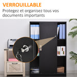 Armoire de Bureau 2 Portes coulissantes verrouillables dim. 80L x 40l x 120H cm 2 étagères Panneaux Particules Noir