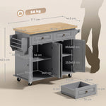 Isola Centrale da Cucina con Piano in Legno di Hevea, Carrello da Cucina su Ruote con 2 Cassetti, 111 x 44,5 x 82,5 cm, Grigio